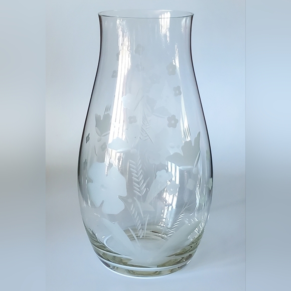 🇷🇴 12" Romanian Blown Etched Floral Glass 🇷🇴 Vase Hurricane Candle 🕯 Lamp - Picture 5 of 8